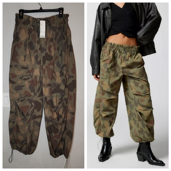 Urban Outfitters Pants - NWT Urban Outfitters Sloan Nylon Green Camo Balloon Baggy Wideleg Pants Size M